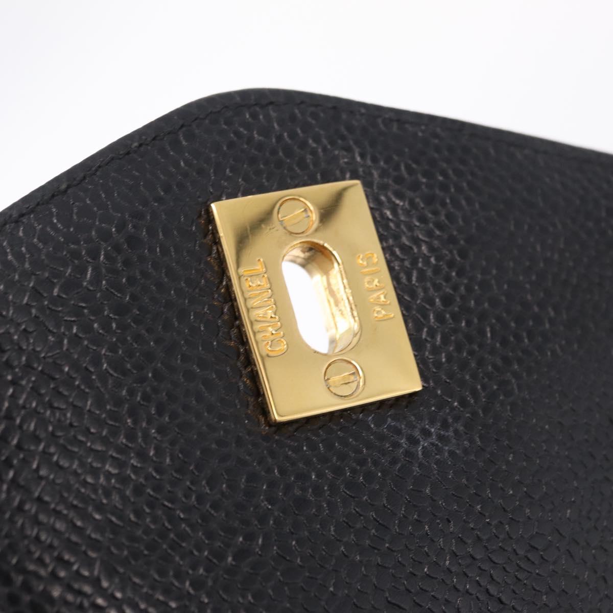 CHANEL Chain Shoulder Tote Bag Caviar Skin Black Gold CC Auth 213926V