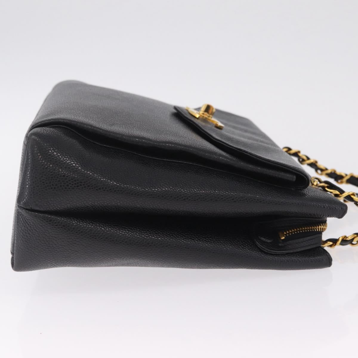 CHANEL Chain Shoulder Tote Bag Caviar Skin Black Gold CC Auth 213926V
