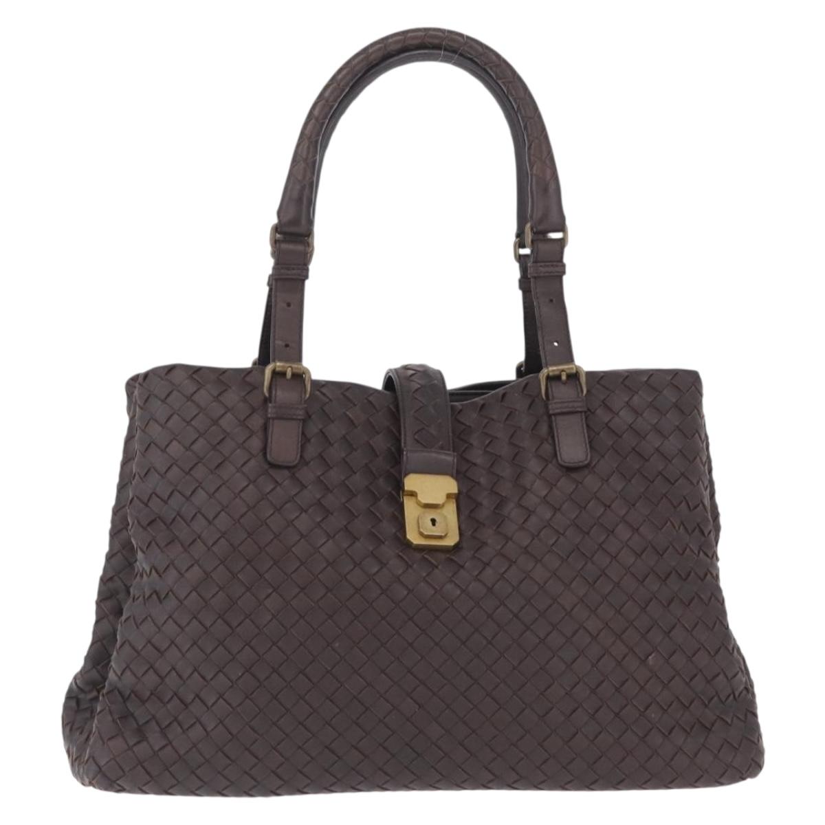 Bottega Veneta INTRECCIATO Rome Hand Bag Leather Brown Gold 171265 Auth 213934V