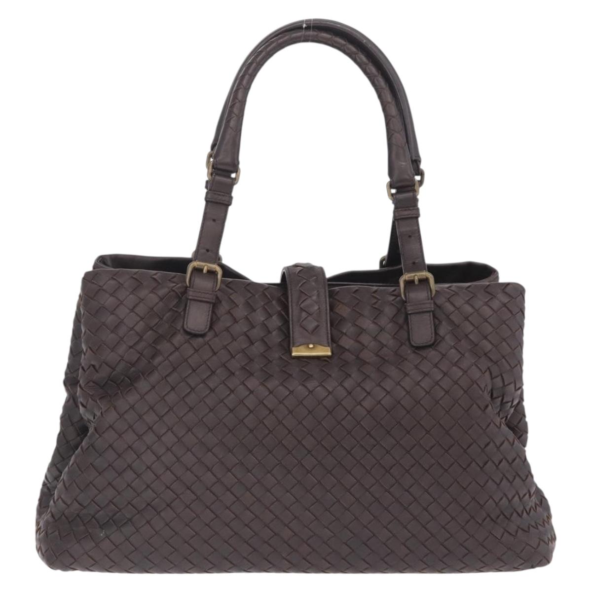 Bottega Veneta INTRECCIATO Rome Hand Bag Leather Brown Gold 171265 Auth 213934V