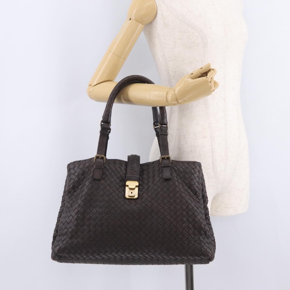 Bottega Veneta INTRECCIATO Rome Hand Bag Leather Brown Gold 171265 Auth 213934V