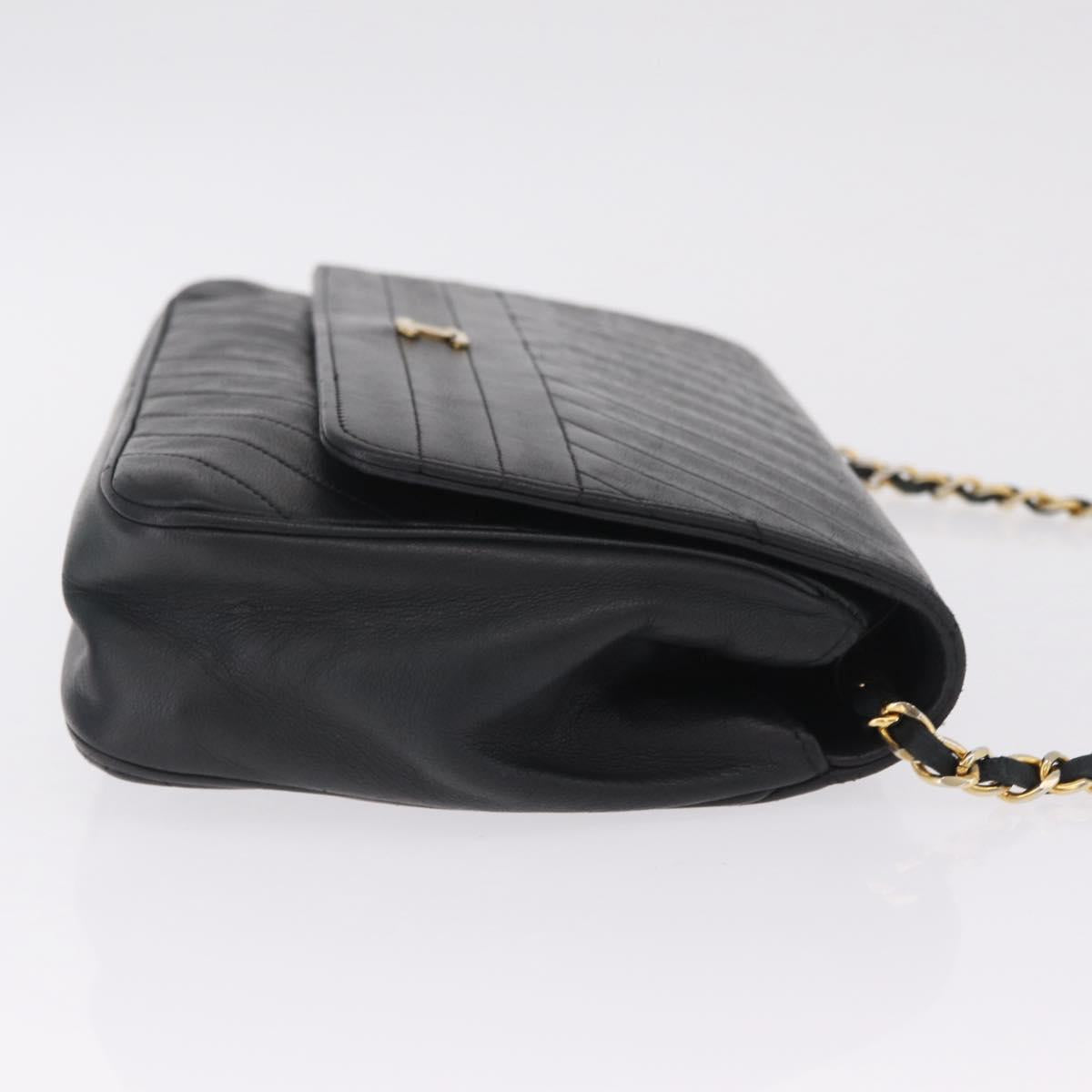 CHANEL Bias Stitch Chain Shoulder Bag Lamb Skin Black Gold CC Auth 213945A