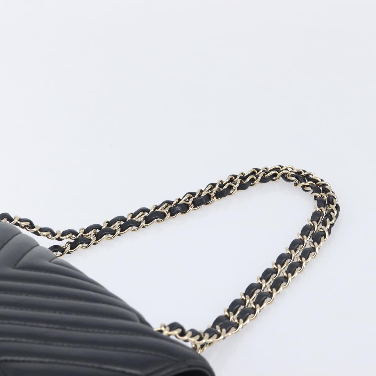 CHANEL Chevron V Stitch Chain Bag Lamb Skin Black Gold CC Auth 213946SAM