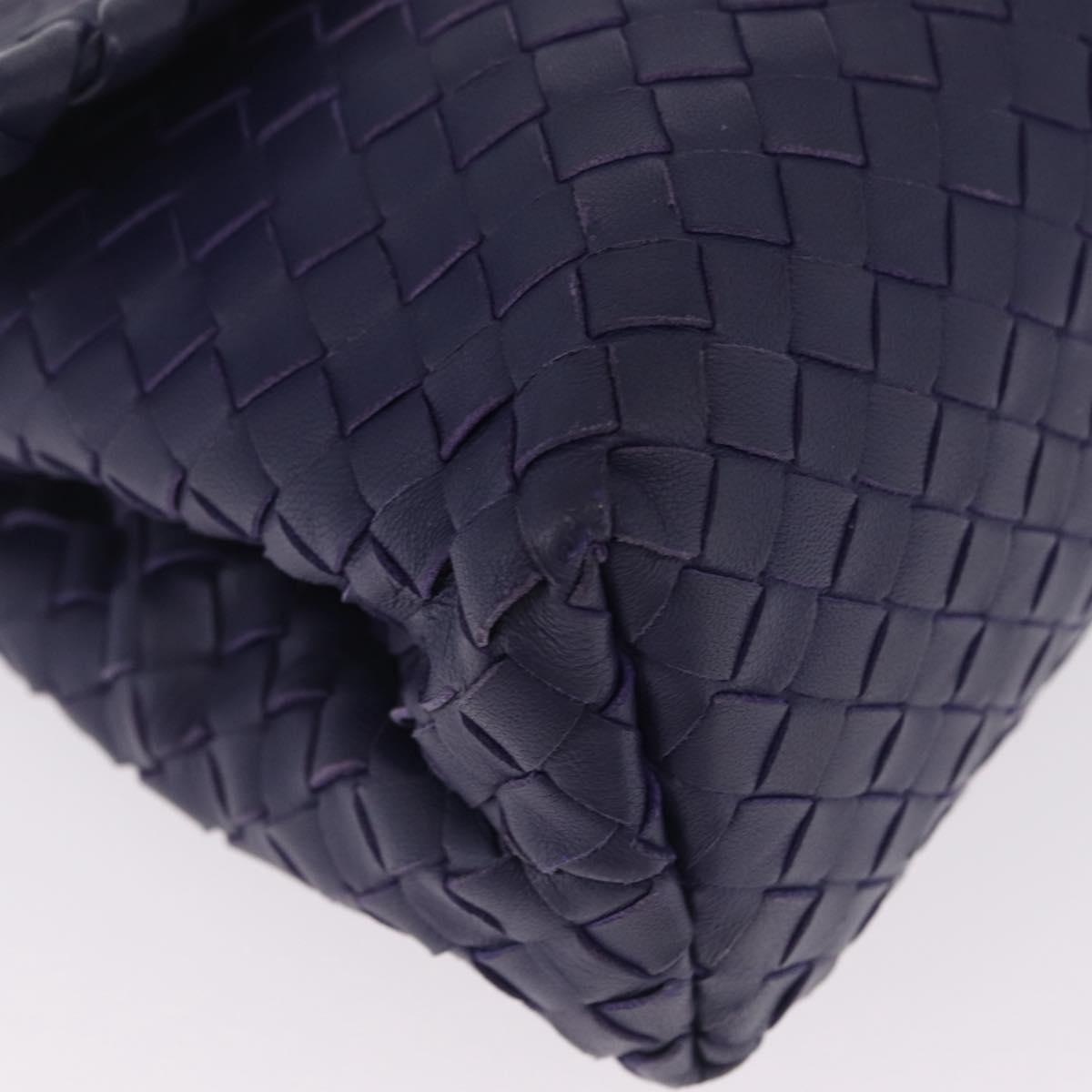 Bottega Veneta INTRECCIATO Chain Shoulder Bag Leather Purple Silver Auth 213952V