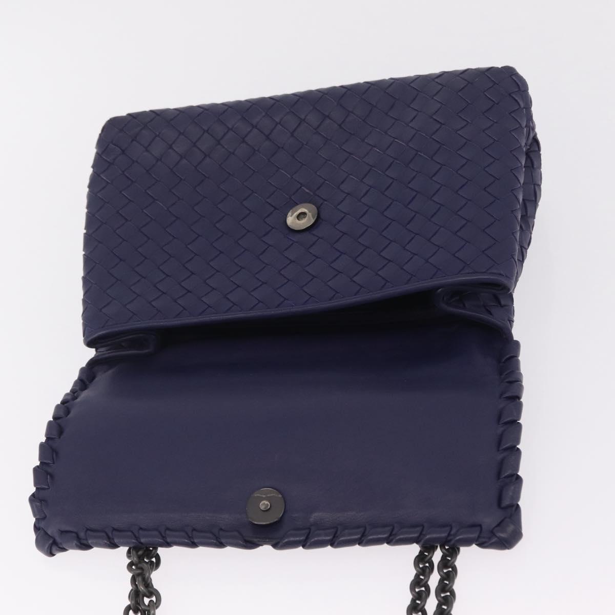Bottega Veneta INTRECCIATO Chain Shoulder Bag Leather Purple Silver Auth 213952V