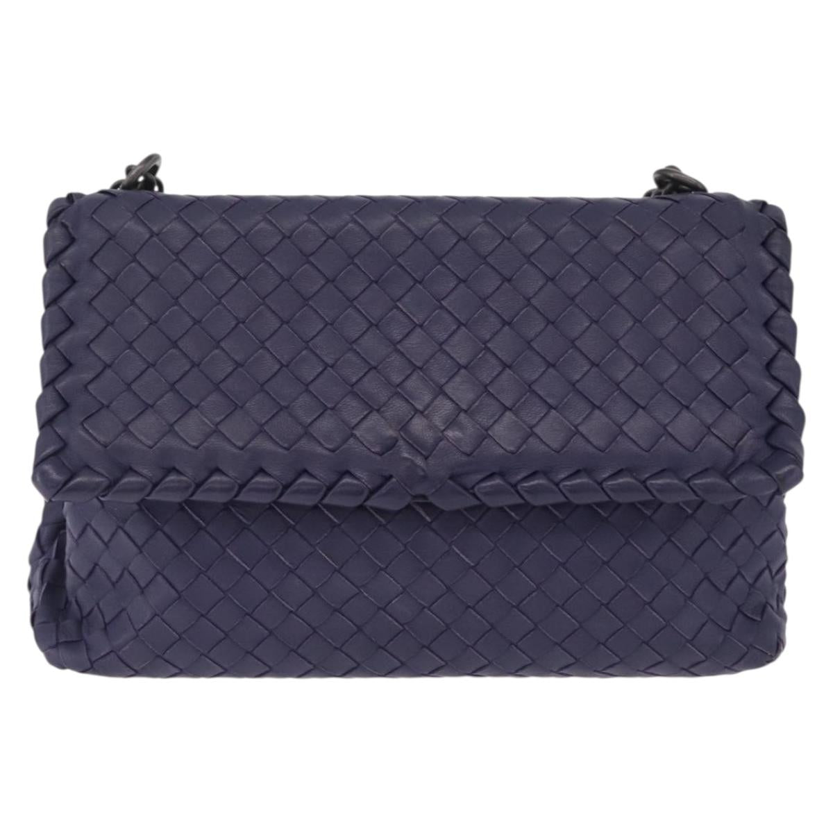 Bottega Veneta INTRECCIATO Chain Shoulder Bag Leather Purple Silver Auth 213952V