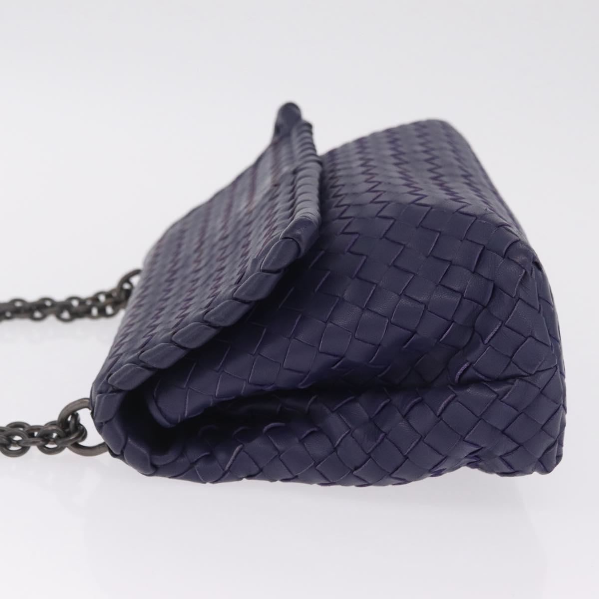 Bottega Veneta INTRECCIATO Chain Shoulder Bag Leather Purple Silver Auth 213952V