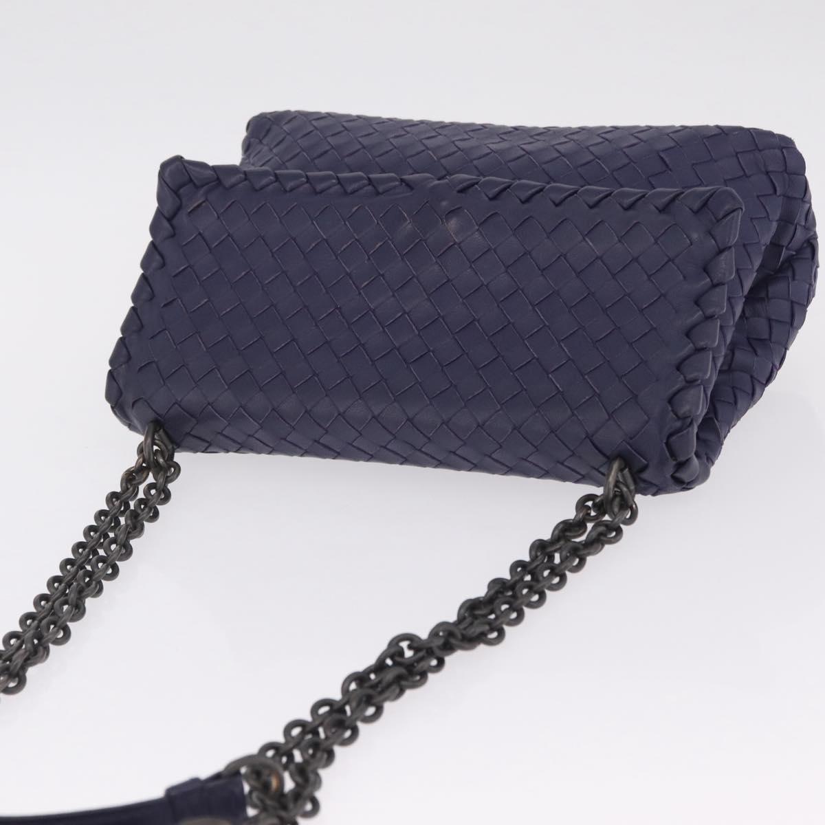 Bottega Veneta INTRECCIATO Chain Shoulder Bag Leather Purple Silver Auth 213952V