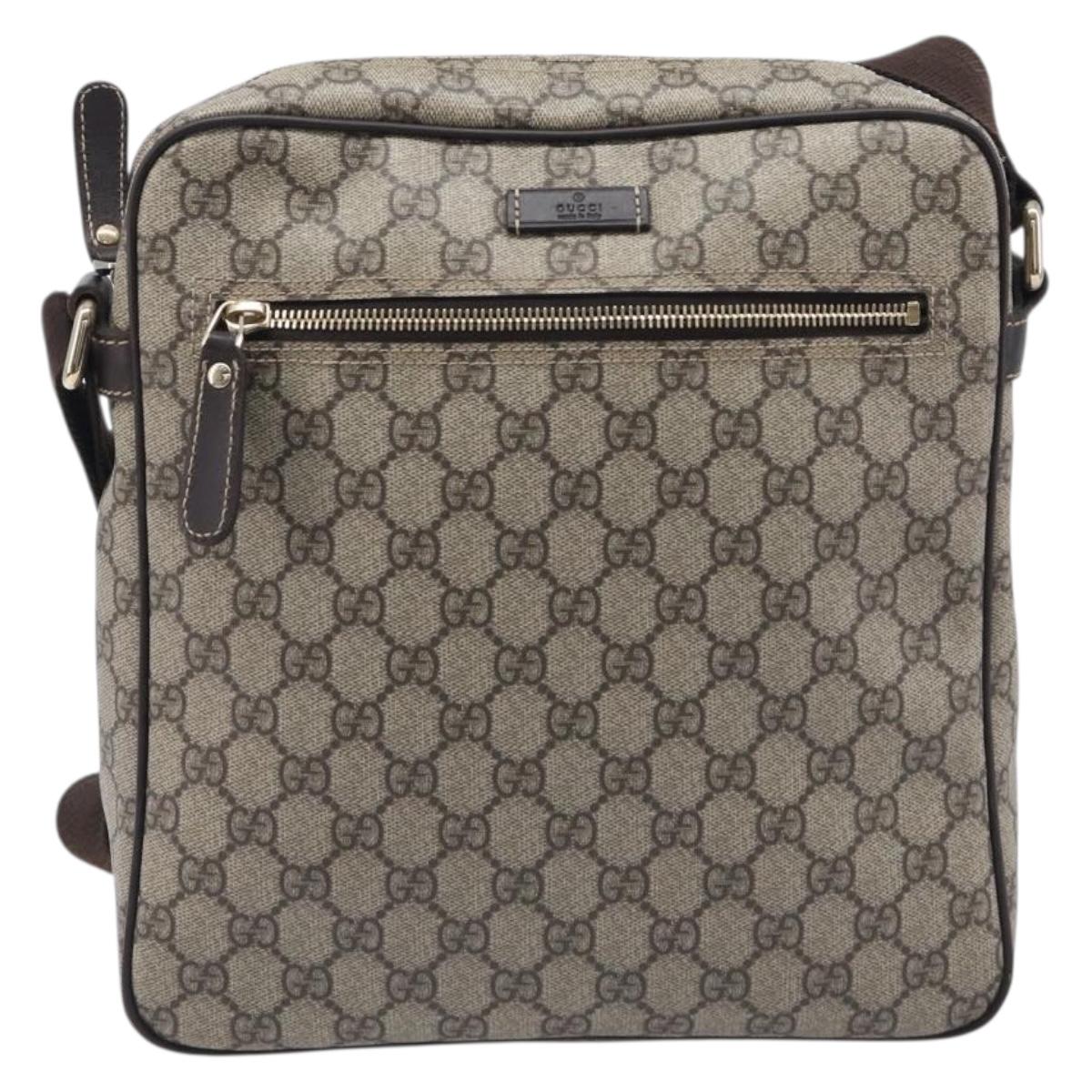 GUCCI GG Supreme Shoulder Bag PVC Beige Gold 201448 Auth 213958V
