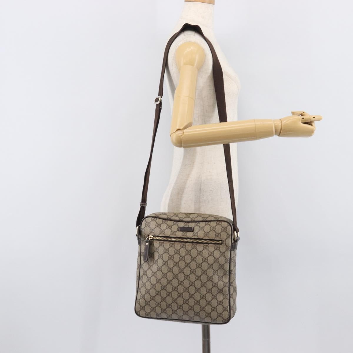 GUCCI GG Supreme Shoulder Bag PVC Beige Gold 201448 Auth 213958V