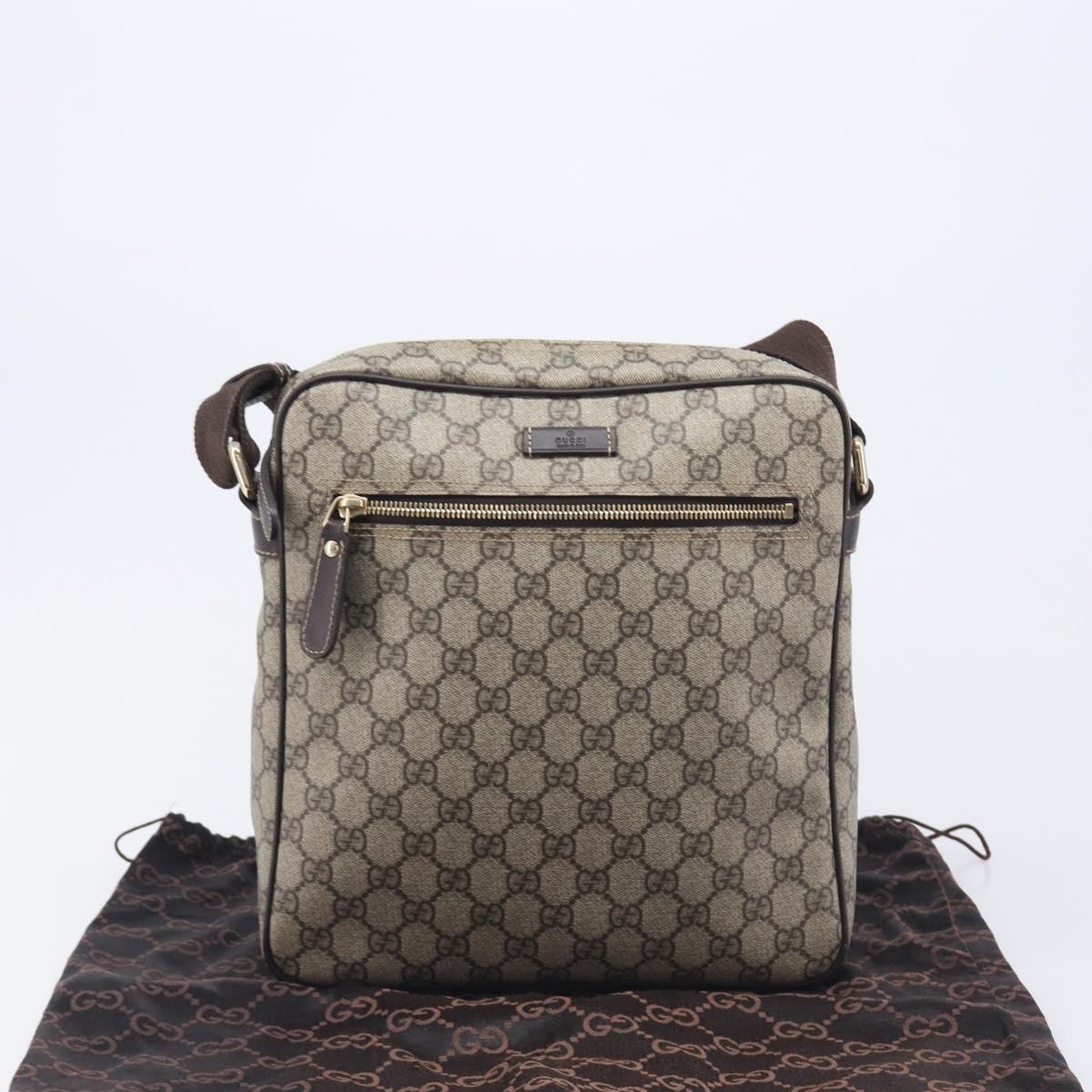 GUCCI GG Supreme Shoulder Bag PVC Beige Gold 201448 Auth 213958V