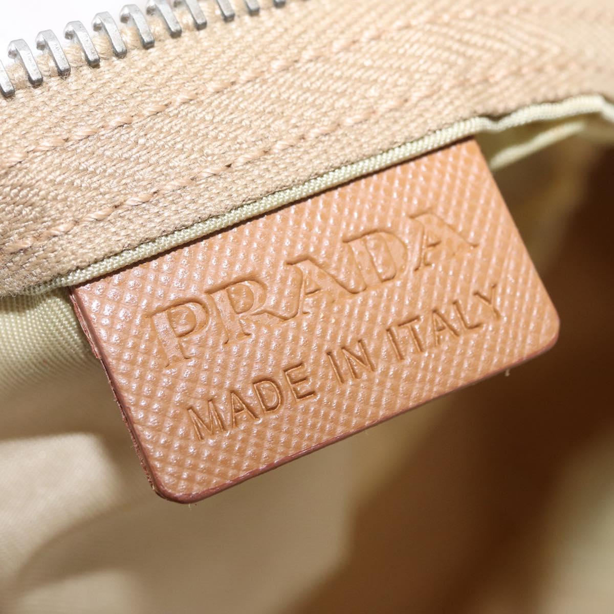 PRADA Hand Bag Nylon Beige Silver Auth 213961A