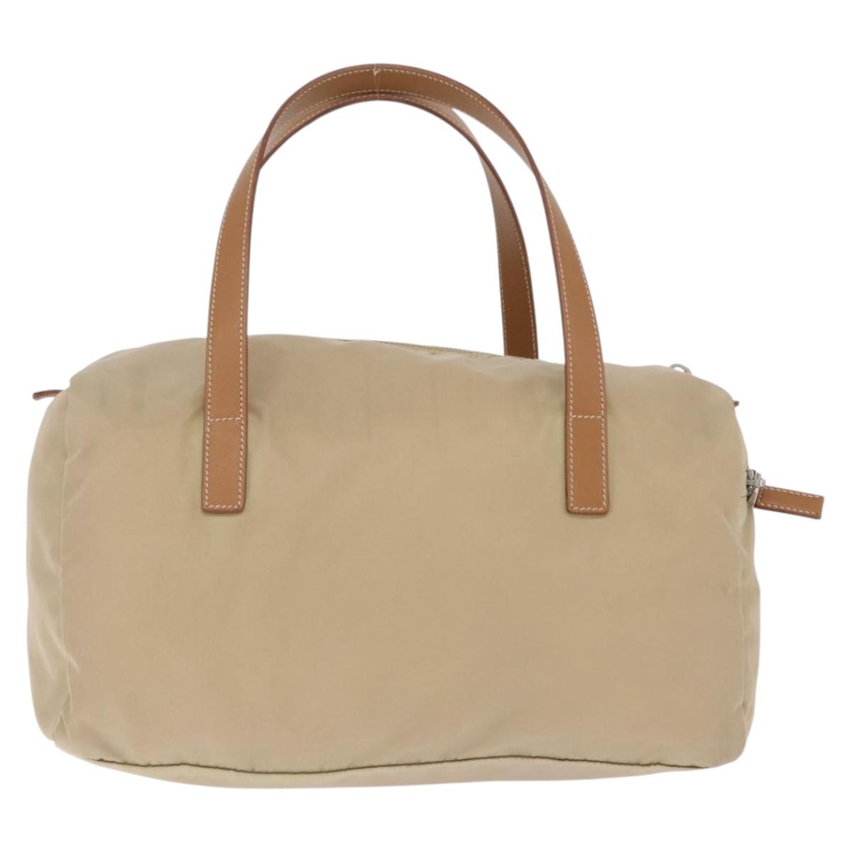 PRADA Hand Bag Nylon Beige Silver Auth 213961A