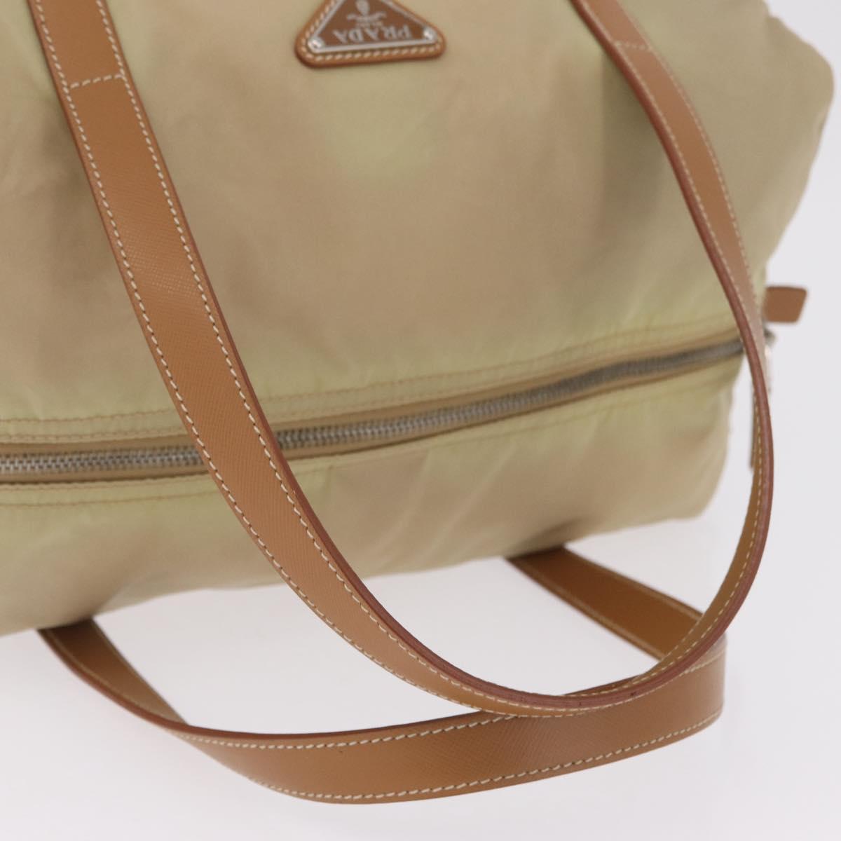 PRADA Hand Bag Nylon Beige Silver Auth 213961A