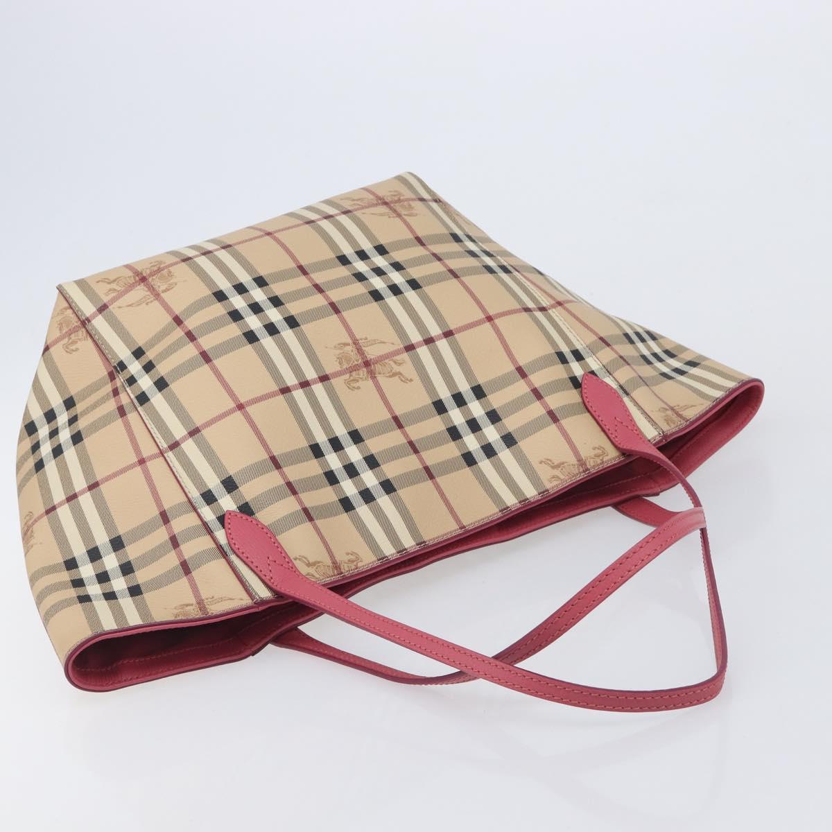 BURBERRY Nova Check Tote Bag PVC Beige Gold Auth 213963V