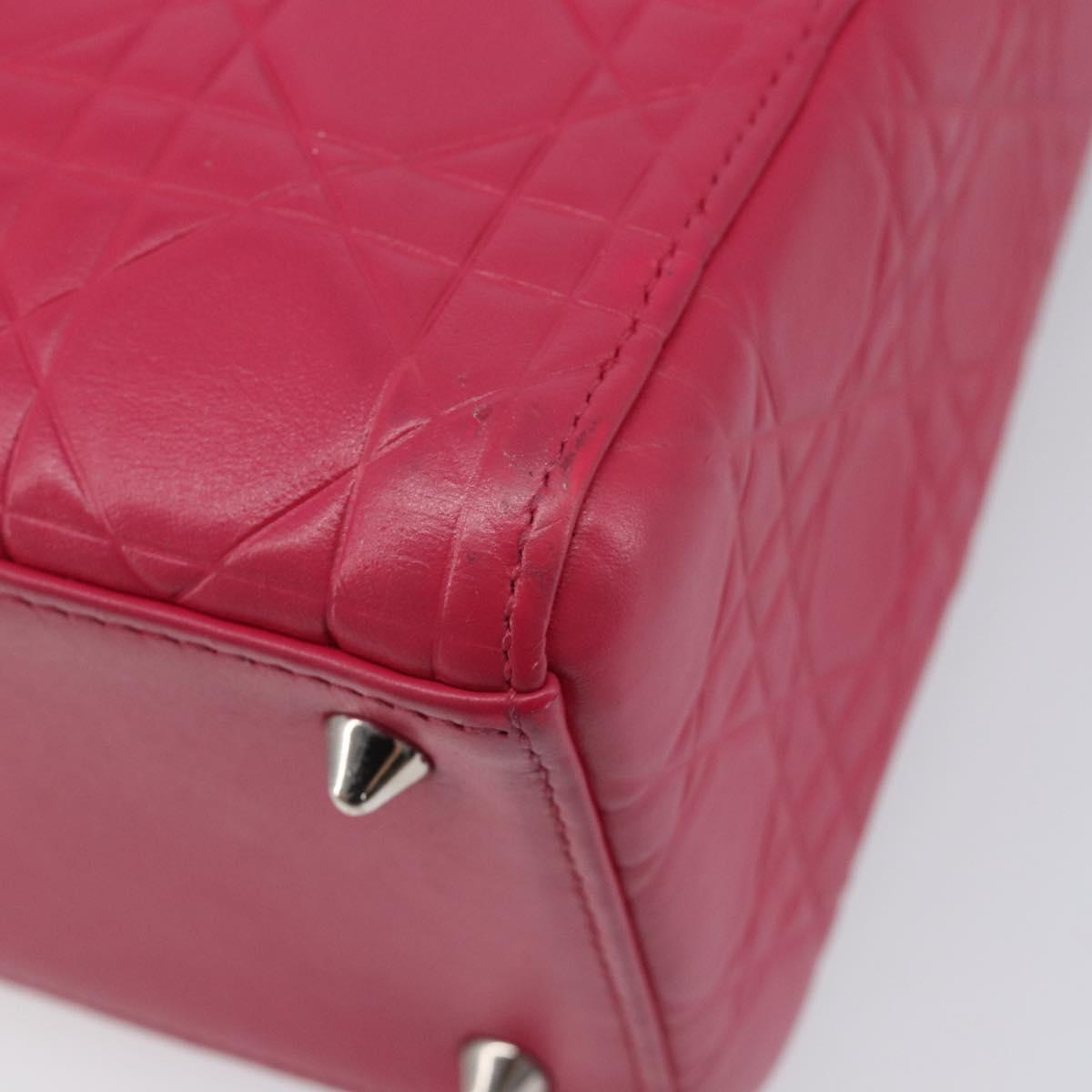 Christian Dior Canage Lady Dior Hand Bag Lamb Skin 2way Pink Silver Auth 213974A
