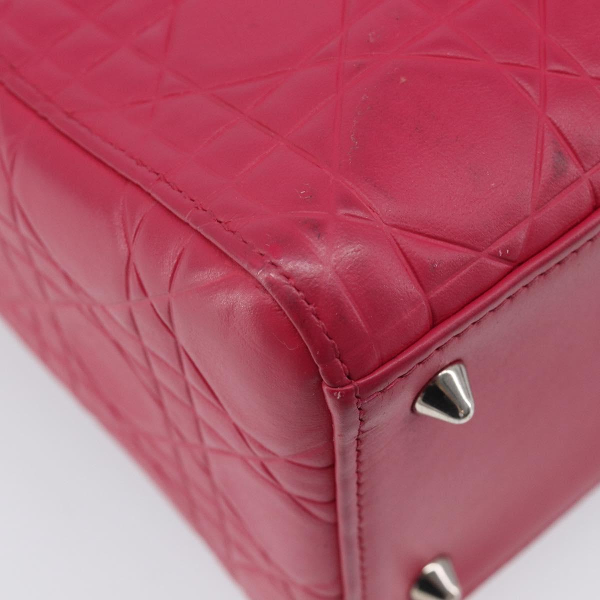 Christian Dior Canage Lady Dior Hand Bag Lamb Skin 2way Pink Silver Auth 213974A