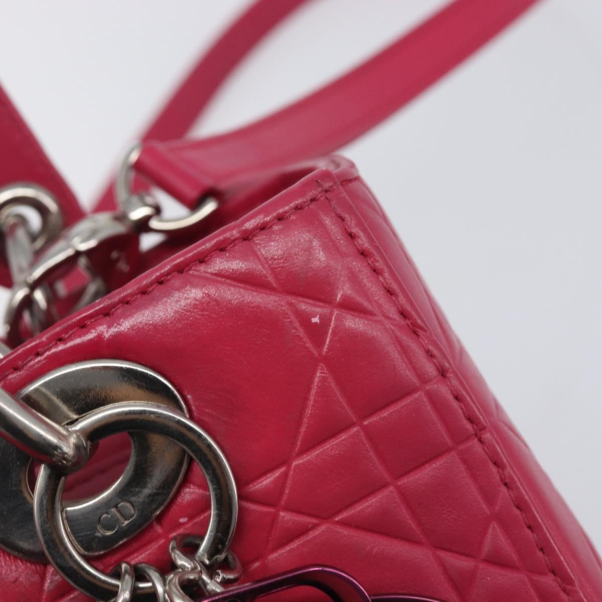Christian Dior Canage Lady Dior Hand Bag Lamb Skin 2way Pink Silver Auth 213974A