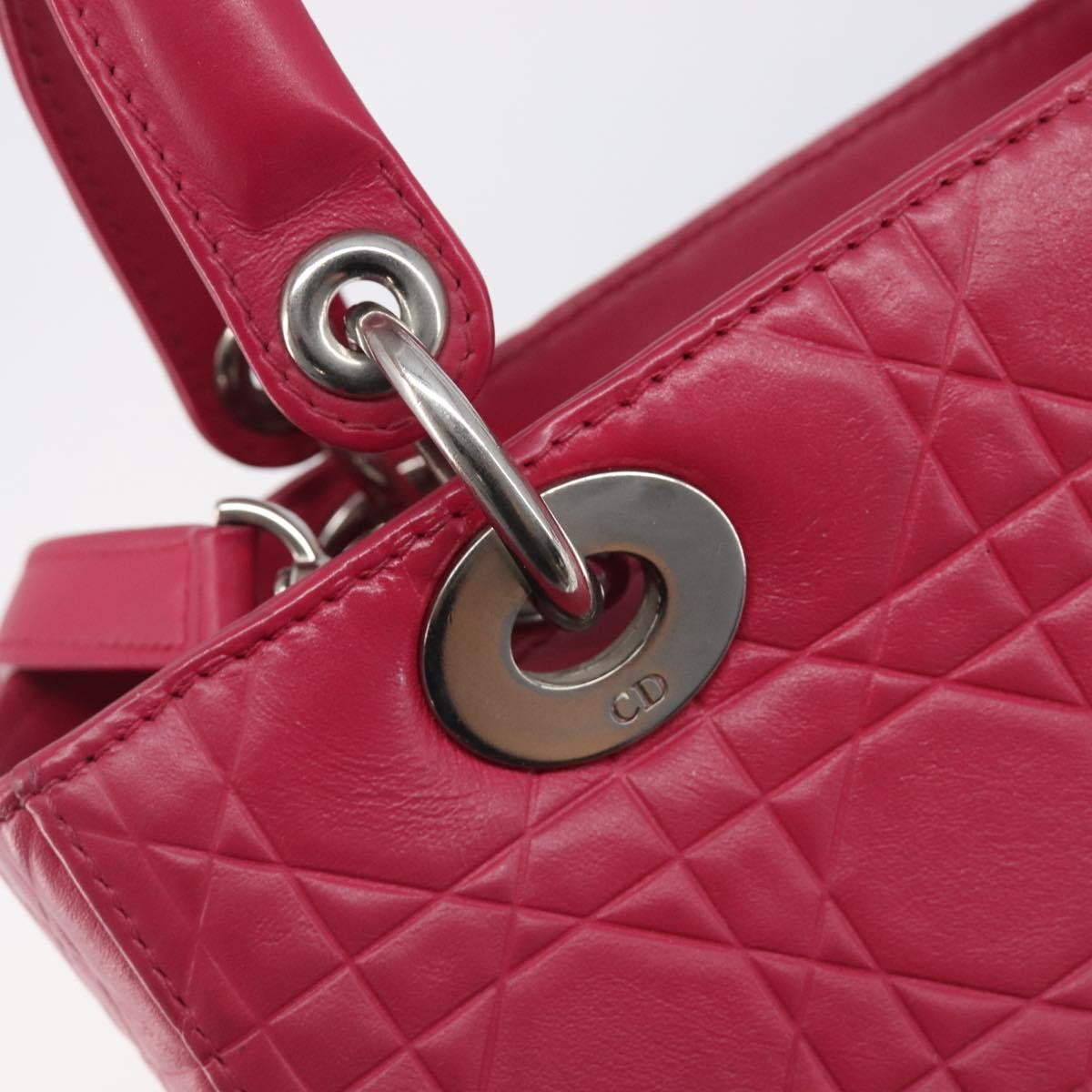 Christian Dior Canage Lady Dior Hand Bag Lamb Skin 2way Pink Silver Auth 213974A