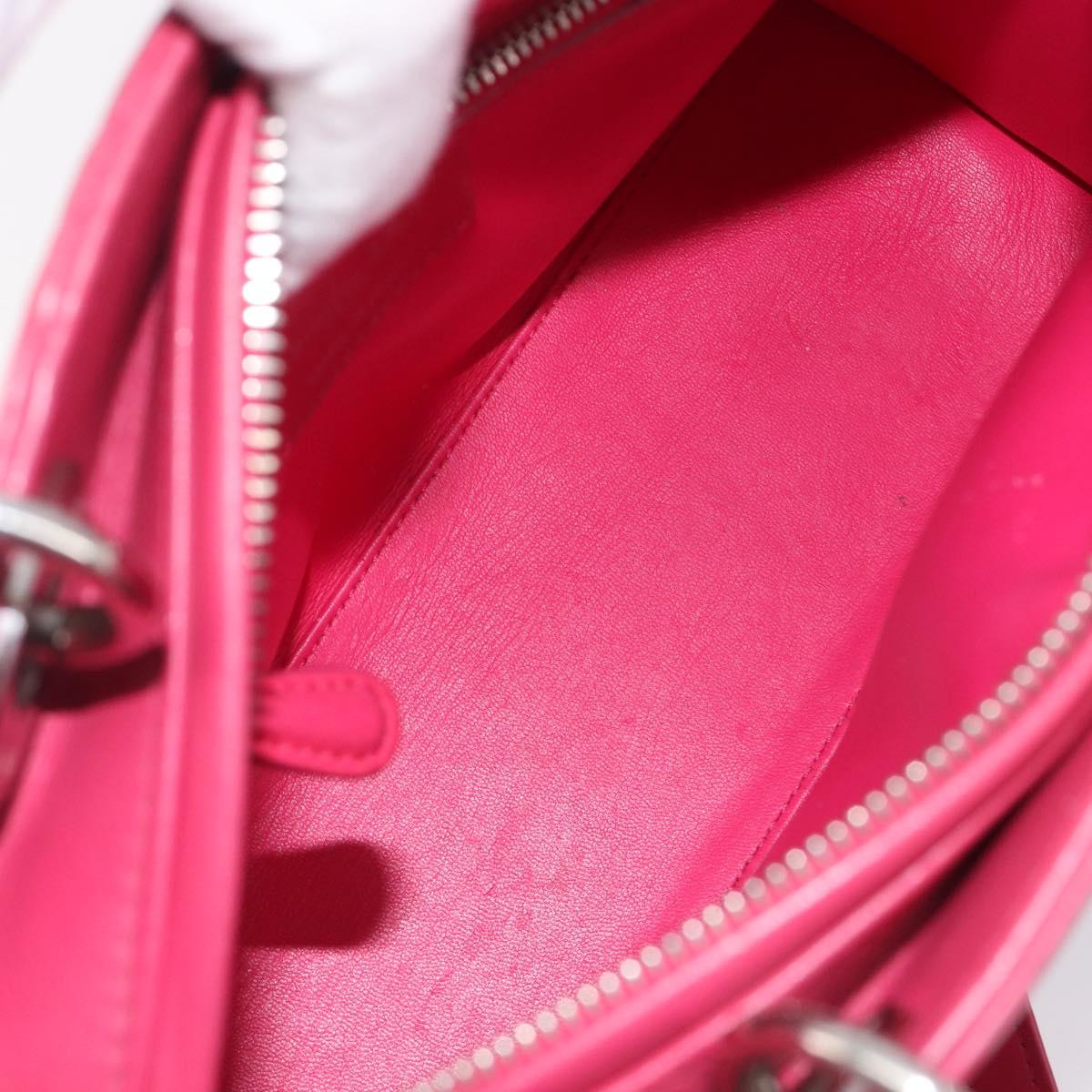 Christian Dior Canage Lady Dior Hand Bag Lamb Skin 2way Pink Silver Auth 213974A