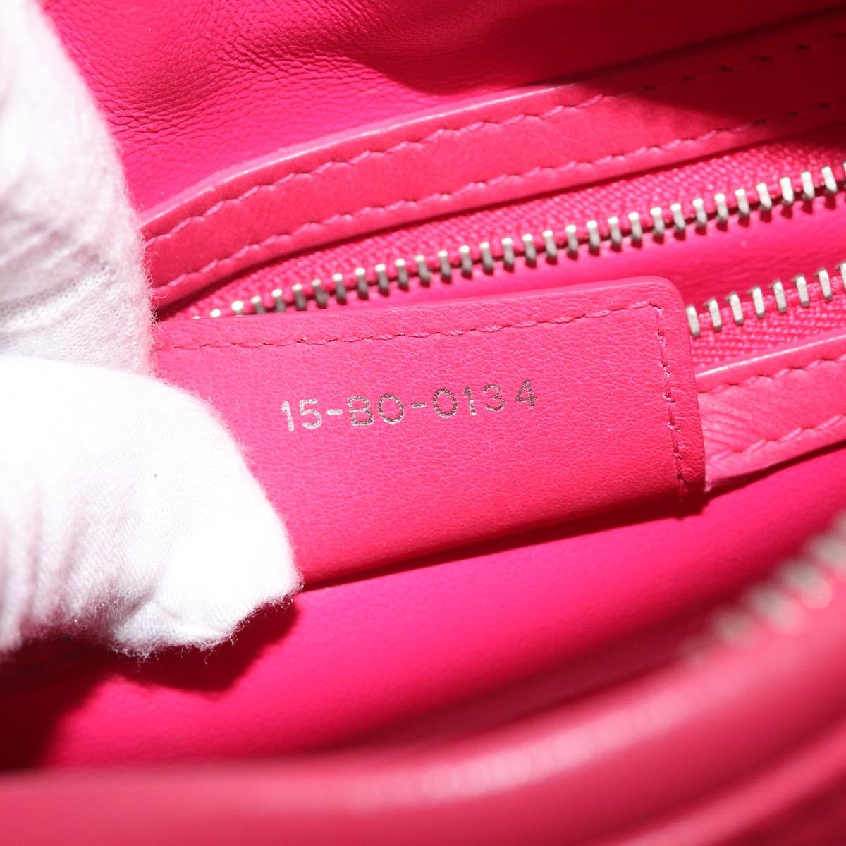Christian Dior Canage Lady Dior Hand Bag Lamb Skin 2way Pink Silver Auth 213974A