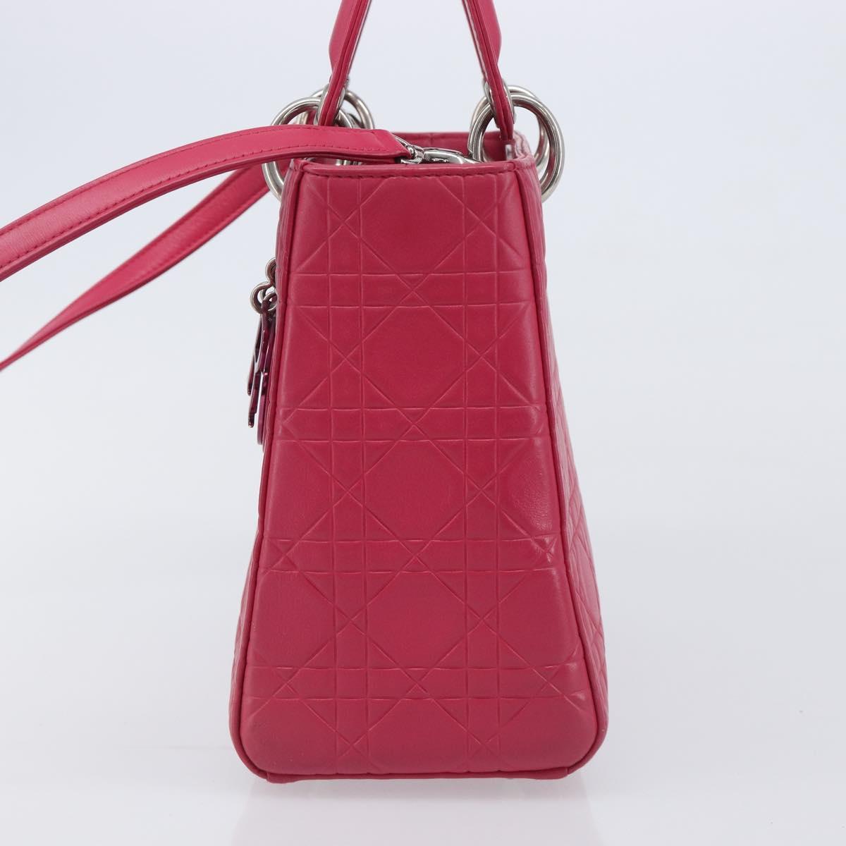 Christian Dior Canage Lady Dior Hand Bag Lamb Skin 2way Pink Silver Auth 213974A