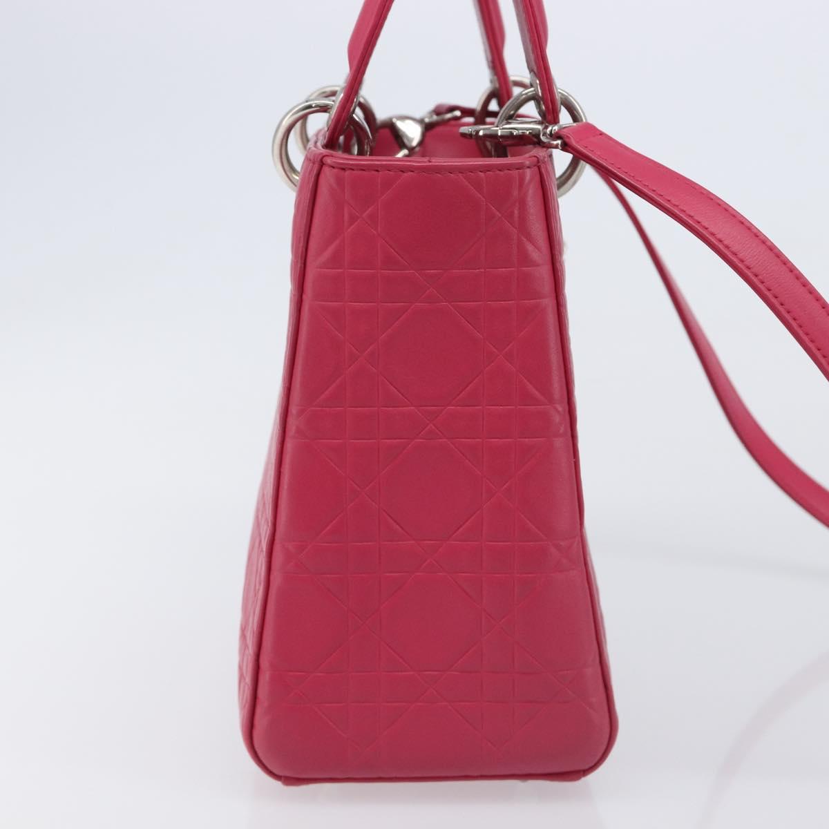 Christian Dior Canage Lady Dior Hand Bag Lamb Skin 2way Pink Silver Auth 213974A