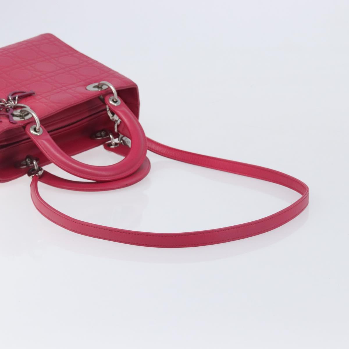 Christian Dior Canage Lady Dior Hand Bag Lamb Skin 2way Pink Silver Auth 213974A