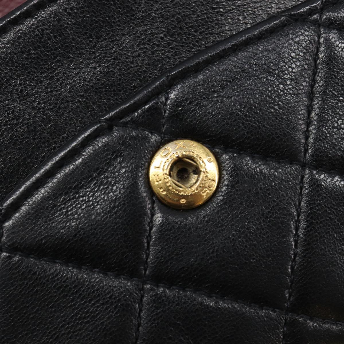 CHANEL Matelasse 25 Double Flap Chain Bag Lamb Skin Black Gold CC Auth 213975SAM