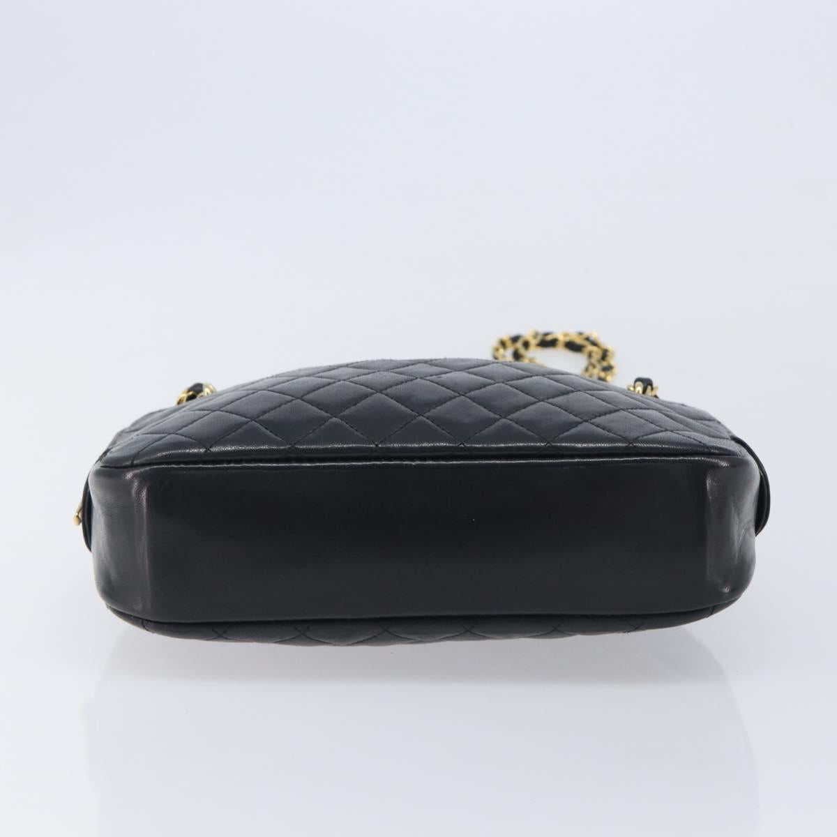 CHANEL Chain Shoulder Bag Lamb Skin Black Gold CC Auth 213976V