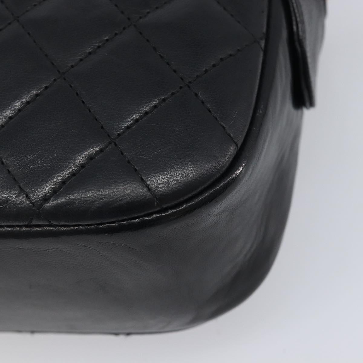 CHANEL Chain Shoulder Bag Lamb Skin Black Gold CC Auth 213976V