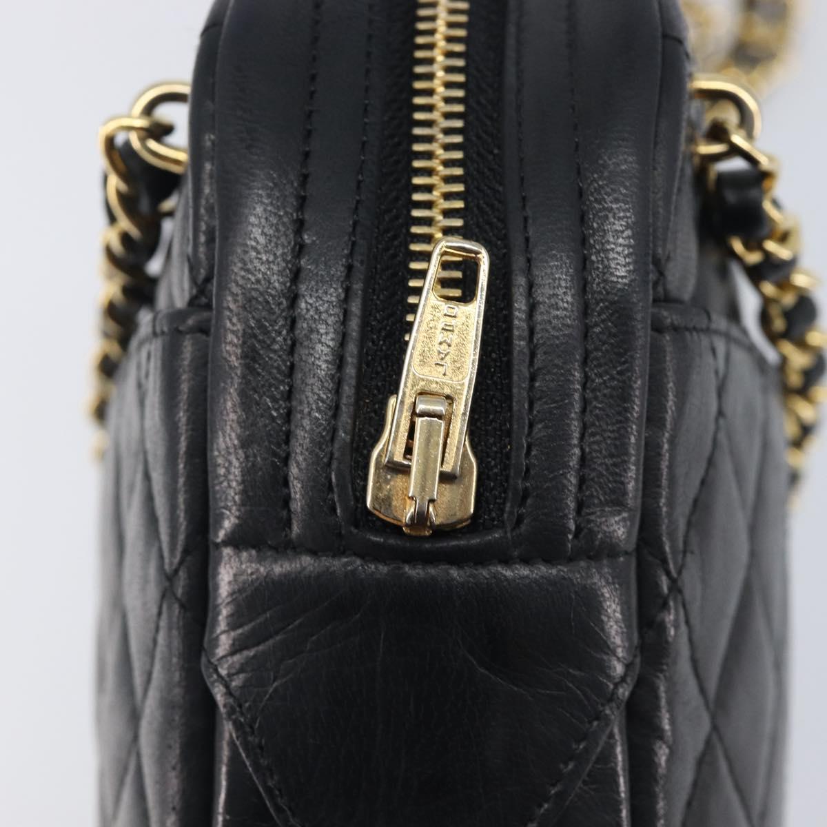 CHANEL Chain Shoulder Bag Lamb Skin Black Gold CC Auth 213976V