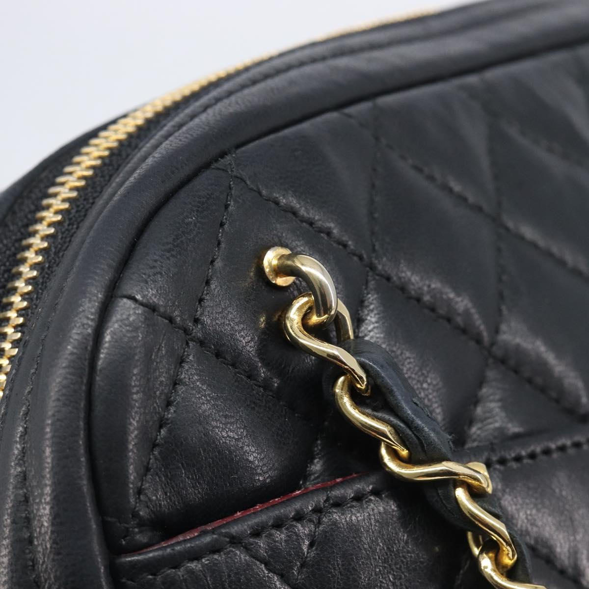 CHANEL Chain Shoulder Bag Lamb Skin Black Gold CC Auth 213976V