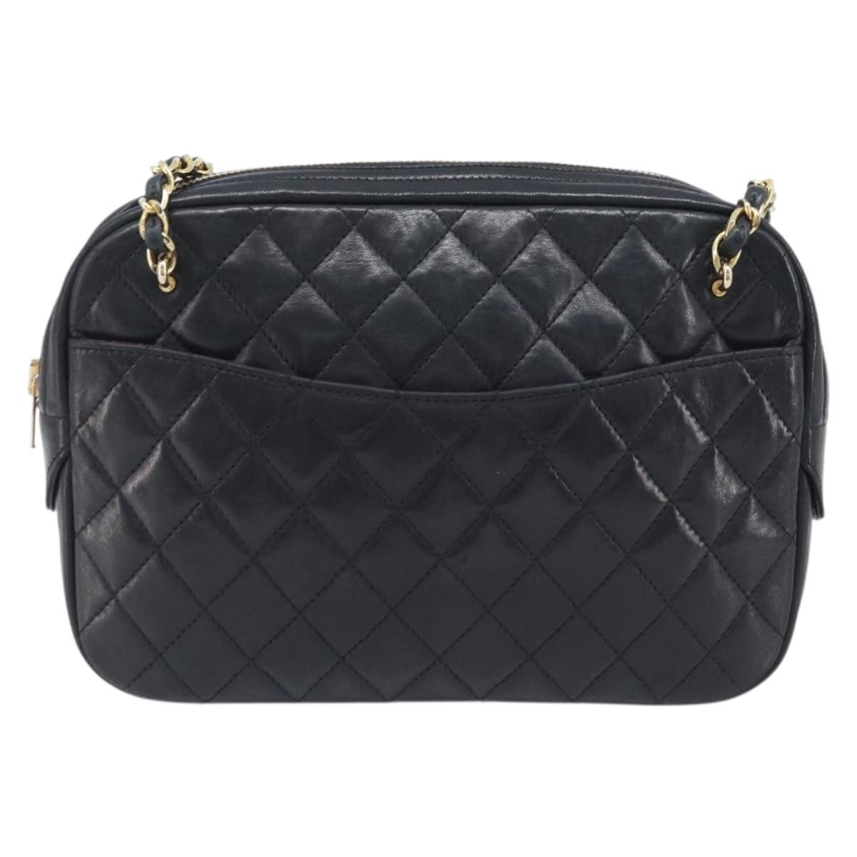 CHANEL Chain Shoulder Bag Lamb Skin Black Gold CC Auth 213976V