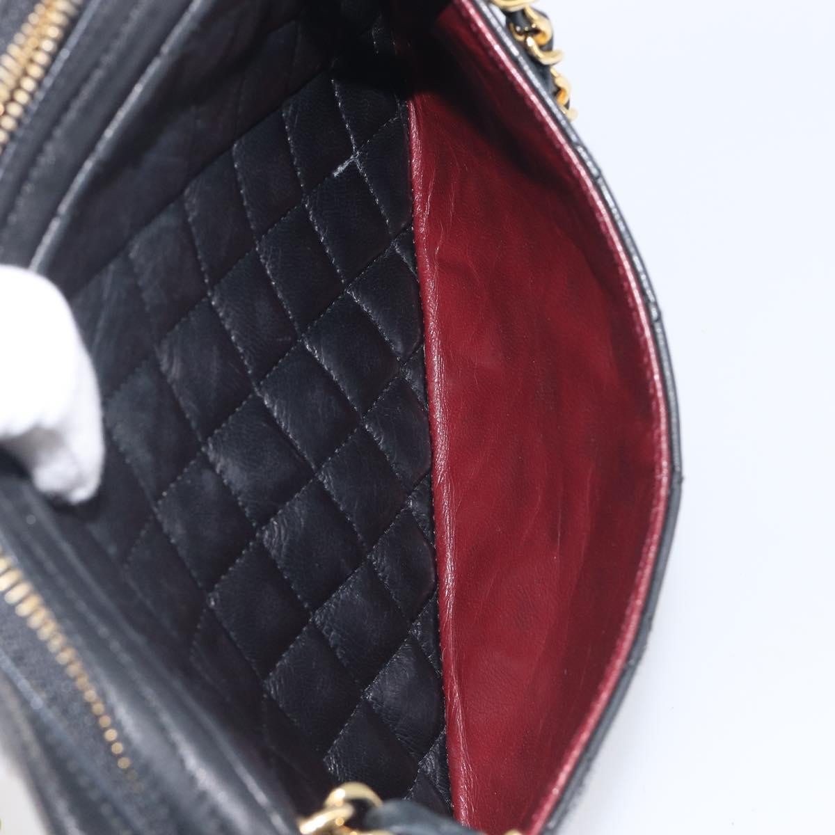 CHANEL Chain Shoulder Bag Lamb Skin Black Gold CC Auth 213976V