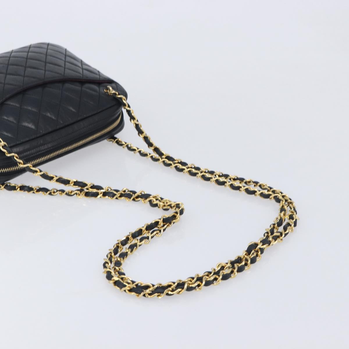 CHANEL Chain Shoulder Bag Lamb Skin Black Gold CC Auth 213976V