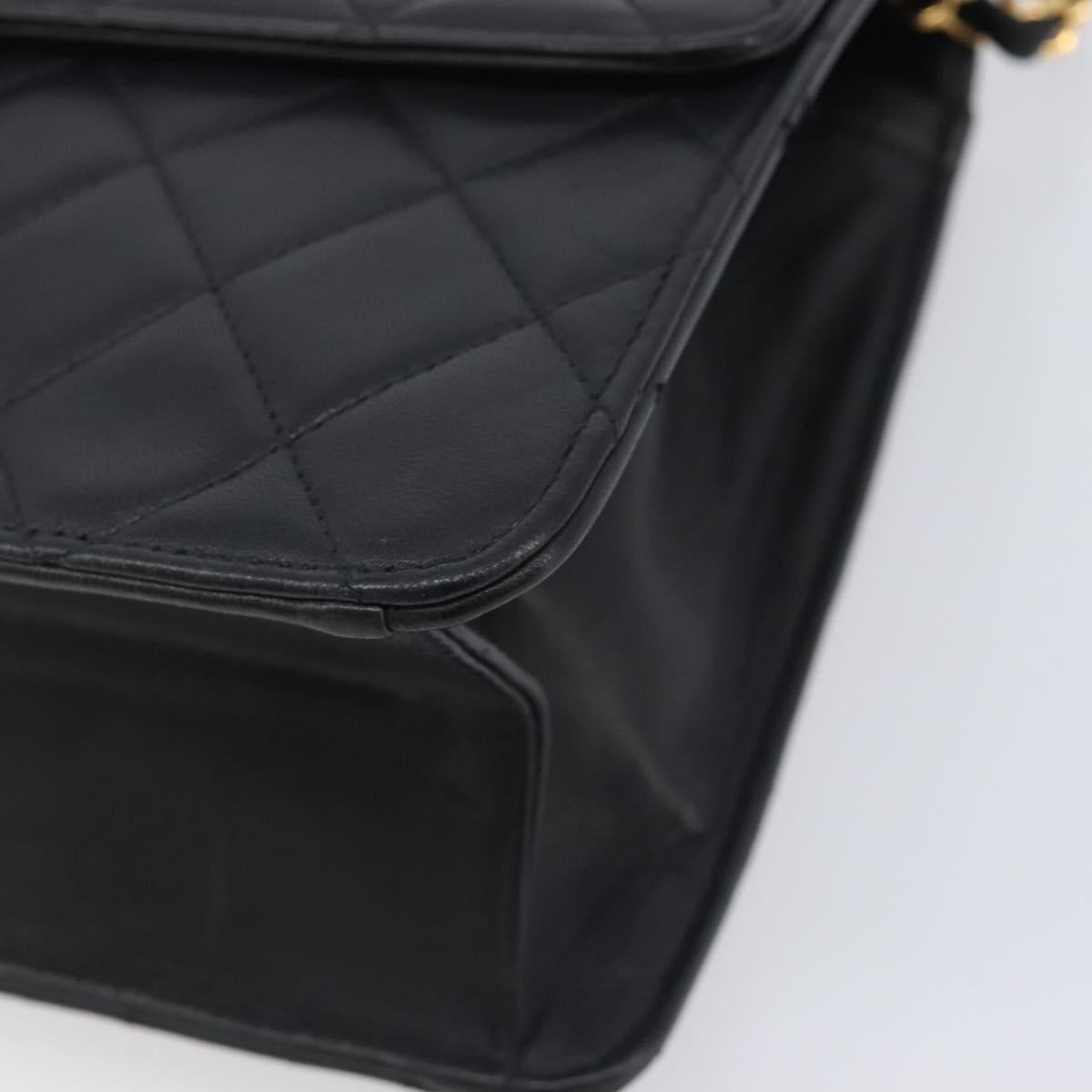 CHANEL Matelasse Push Lock Chain Bag Lamb Skin Black Gold CC Auth 213982SAV