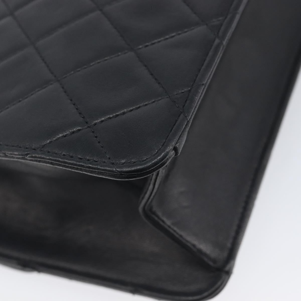 CHANEL Matelasse Push Lock Chain Bag Lamb Skin Black Gold CC Auth 213982SAV