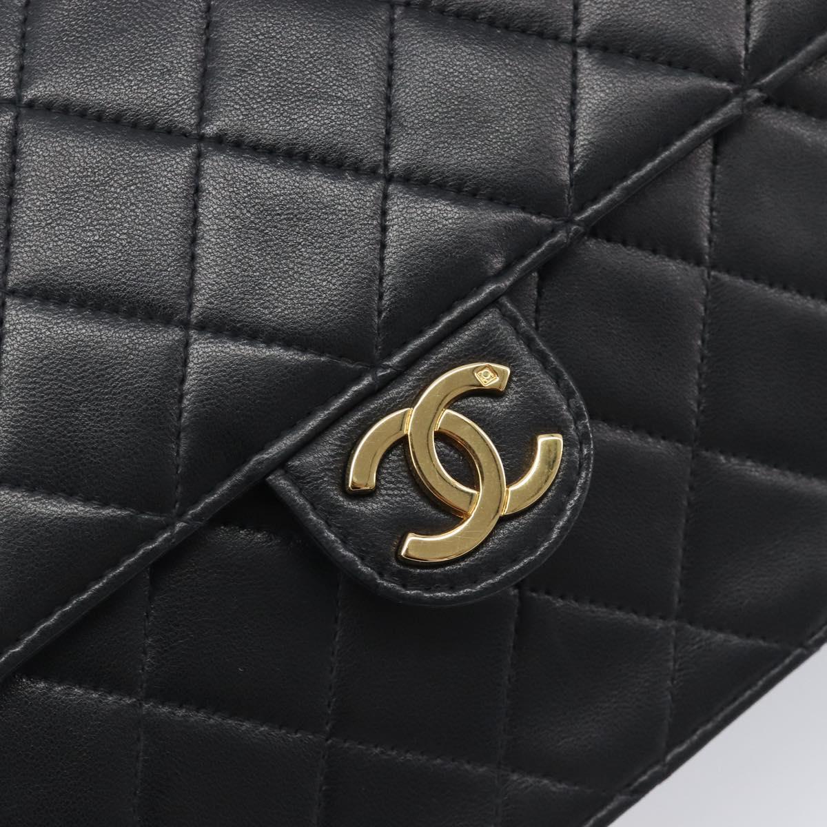 CHANEL Matelasse Push Lock Chain Bag Lamb Skin Black Gold CC Auth 213982SAV