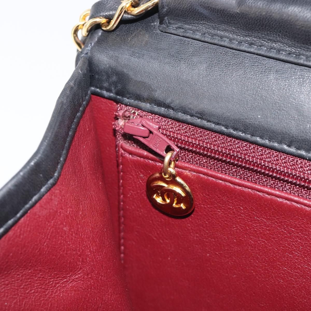CHANEL Matelasse Push Lock Chain Bag Lamb Skin Black Gold CC Auth 213982SAV