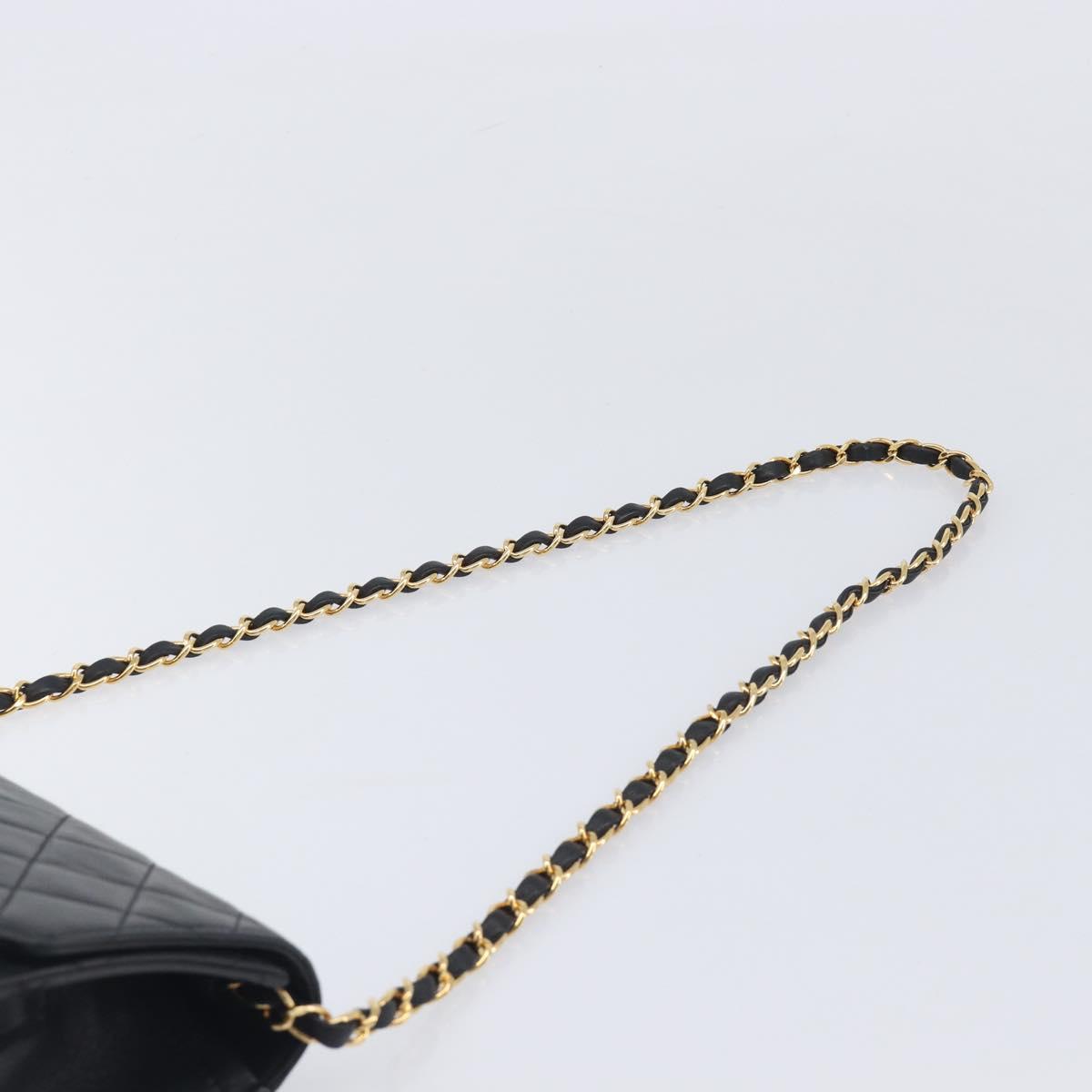 CHANEL Matelasse Push Lock Chain Bag Lamb Skin Black Gold CC Auth 213982SAV