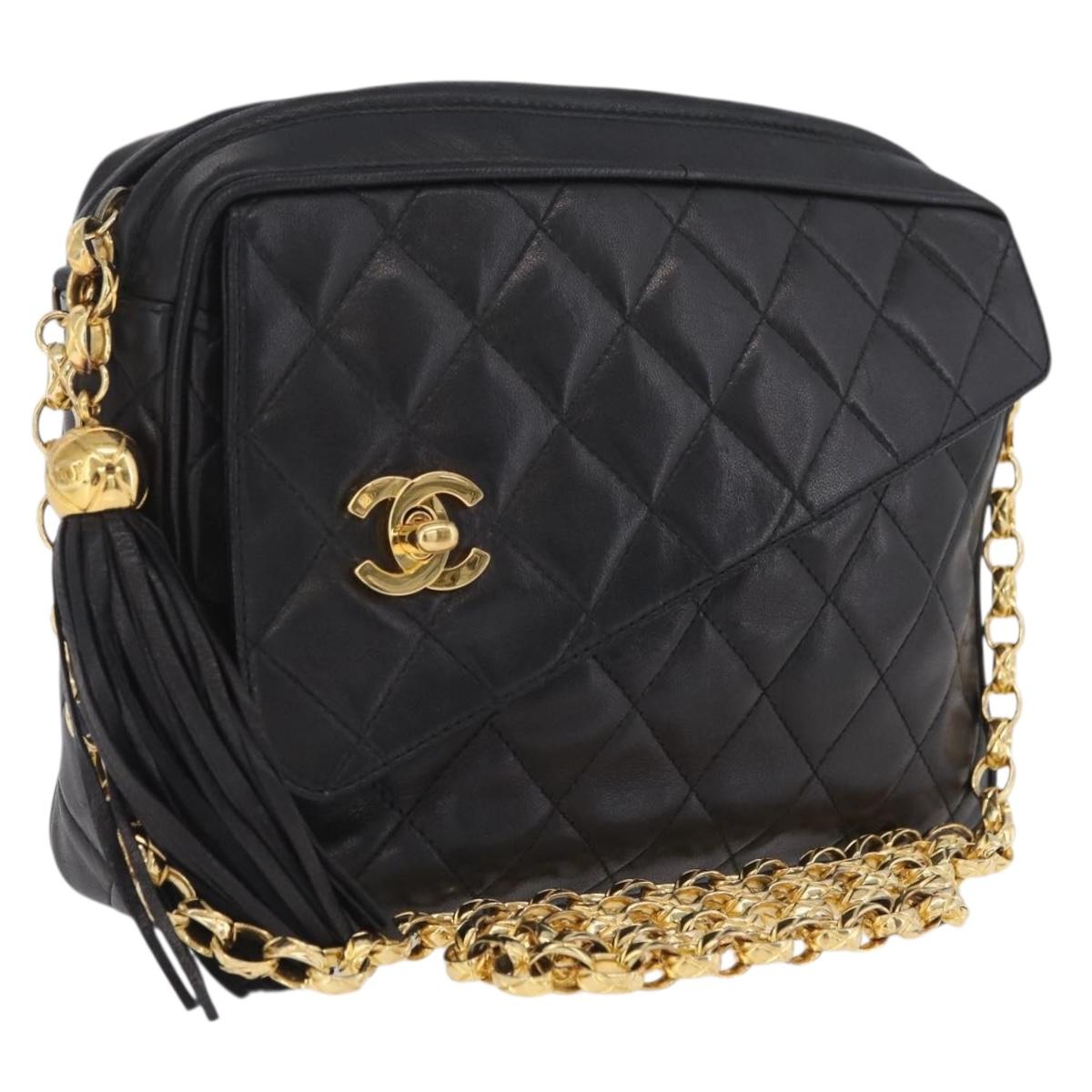 CHANEL Matelasse Chain Shoulder Bag Lamb Skin Black Gold CC Auth 213984V