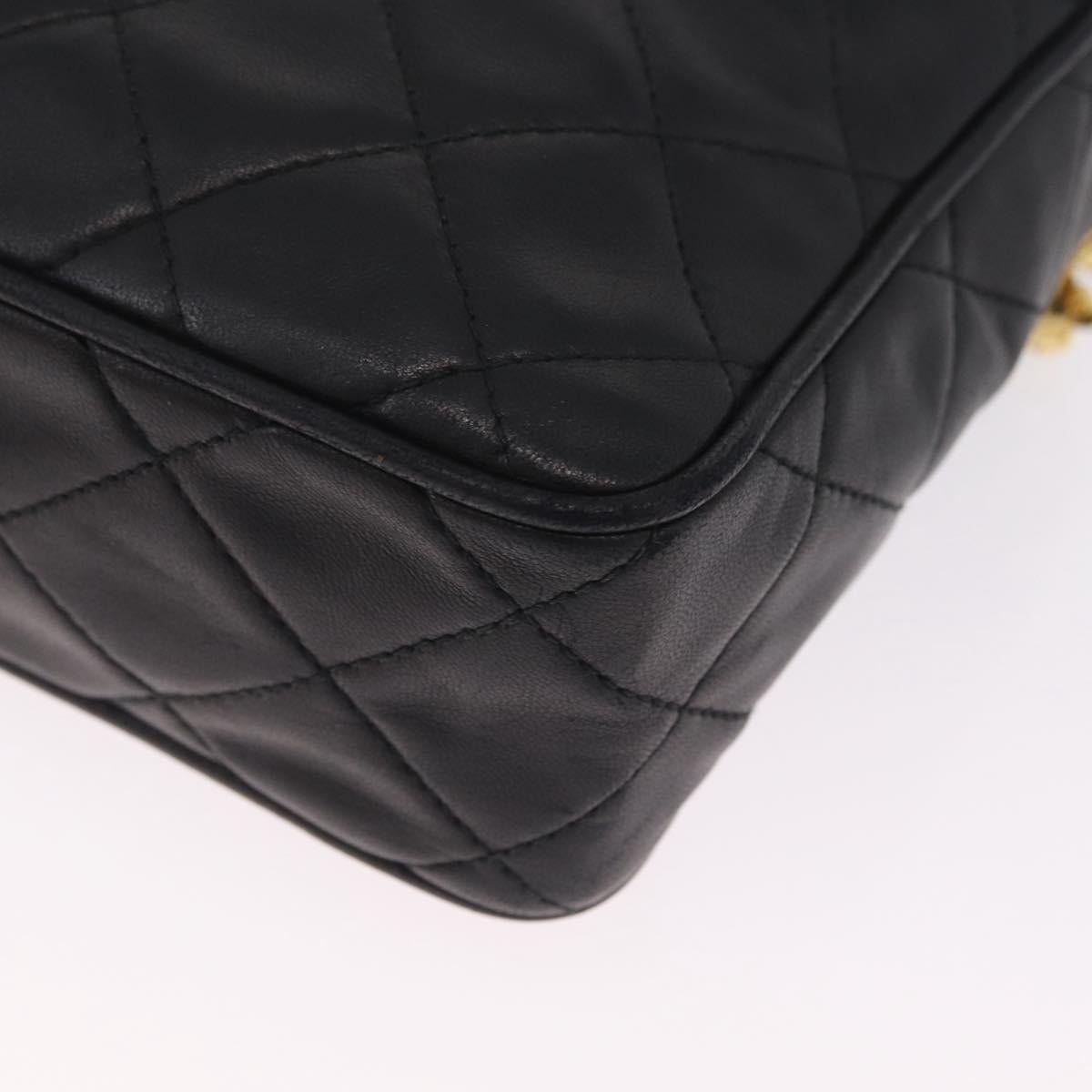 CHANEL Matelasse Chain Shoulder Bag Lamb Skin Black Gold CC Auth 213984V
