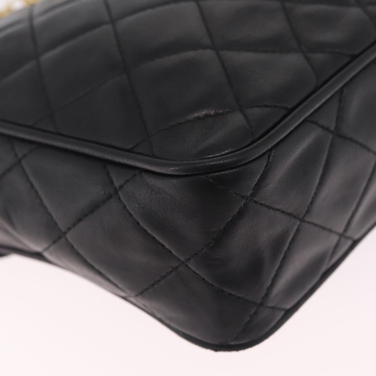 CHANEL Matelasse Chain Shoulder Bag Lamb Skin Black Gold CC Auth 213984V