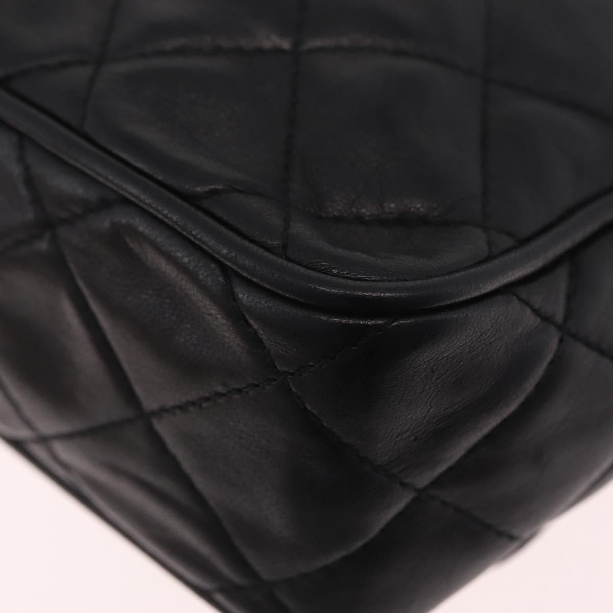 CHANEL Matelasse Chain Shoulder Bag Lamb Skin Black Gold CC Auth 213984V