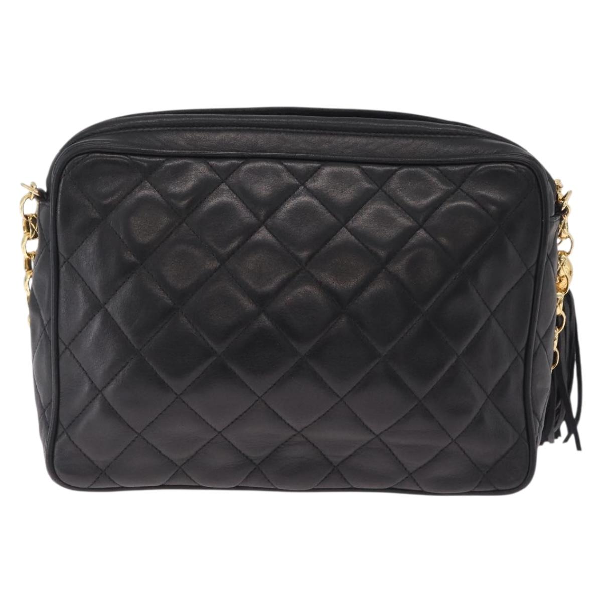 CHANEL Matelasse Chain Shoulder Bag Lamb Skin Black Gold CC Auth 213984V
