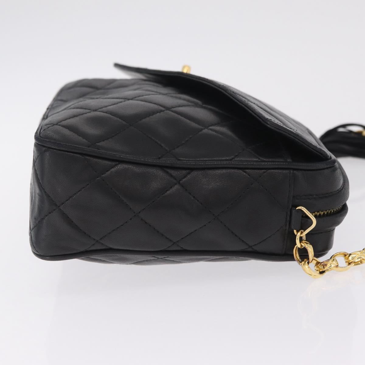 CHANEL Matelasse Chain Shoulder Bag Lamb Skin Black Gold CC Auth 213984V