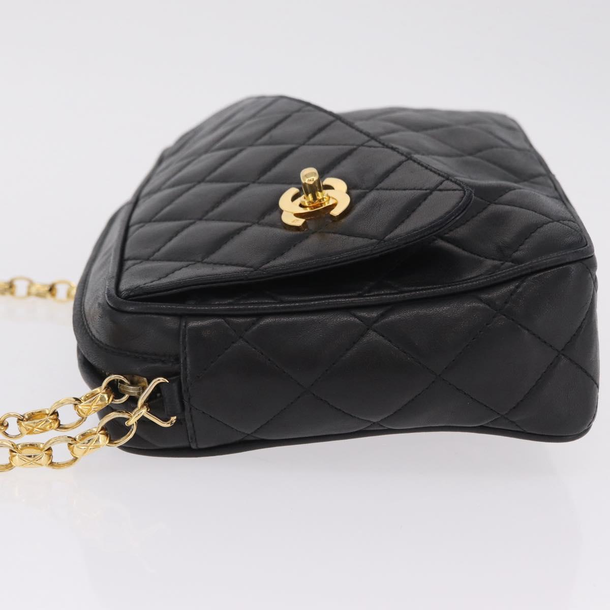CHANEL Matelasse Chain Shoulder Bag Lamb Skin Black Gold CC Auth 213984V