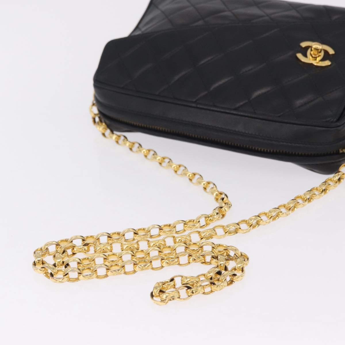 CHANEL Matelasse Chain Shoulder Bag Lamb Skin Black Gold CC Auth 213984V