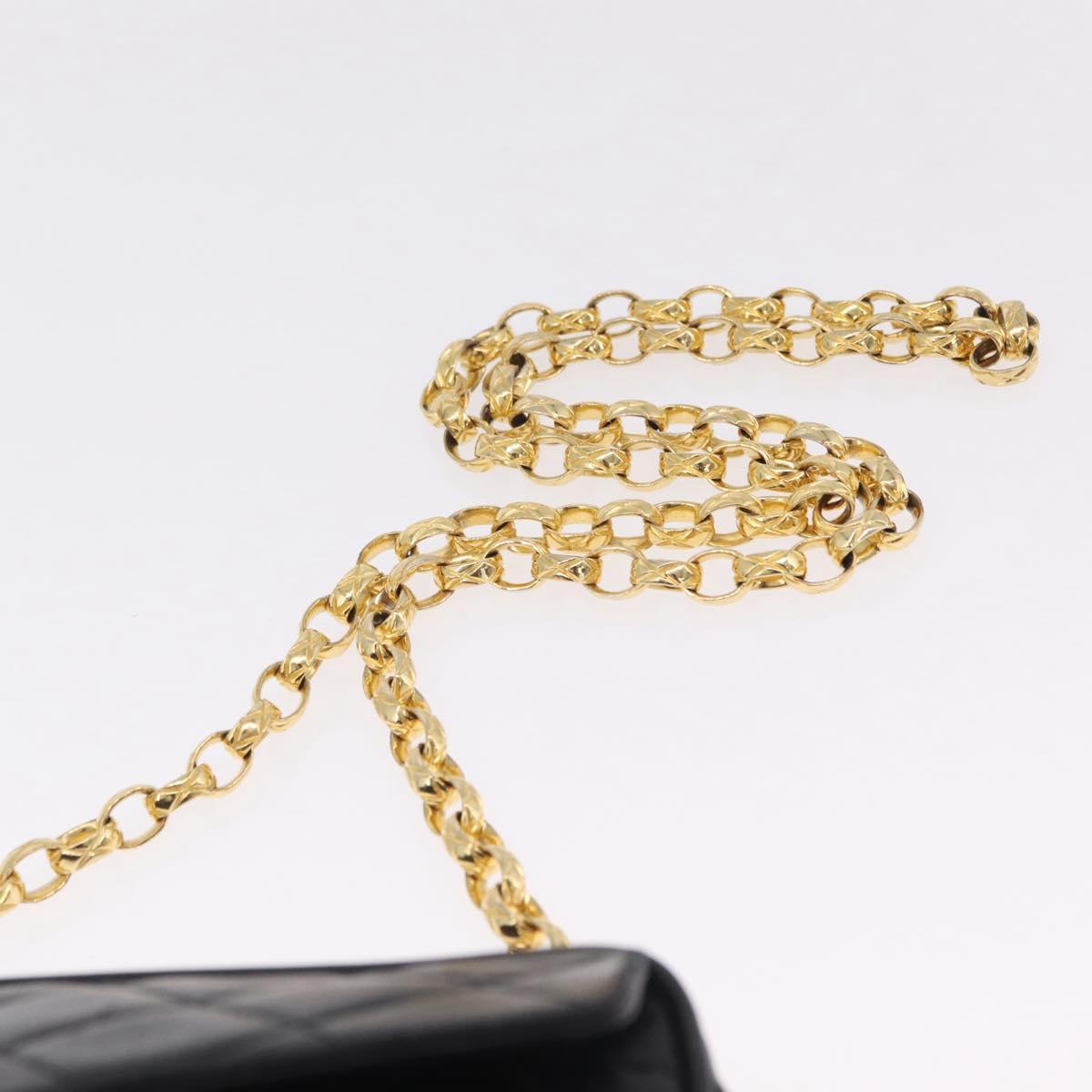 CHANEL Matelasse Chain Shoulder Bag Lamb Skin Black Gold CC Auth 213984V